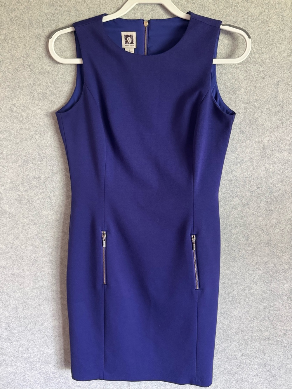Anne Klein Purple/Royal Blue Sleeveless Sheath Size 6 Dress with Zip Details